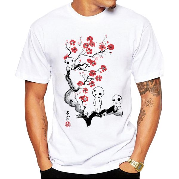 

teehub short sleeve o-neck funny little forest spirits men t-shirt cherry blossom printed tshirts casual summer tee hipster