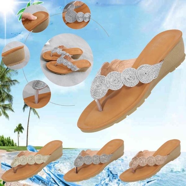 

shoes woman 2020 newly arrived women slippers beach knitted coil wedges heels flip-flop comfort fashion shoe zapatos de mujer#j6, Black