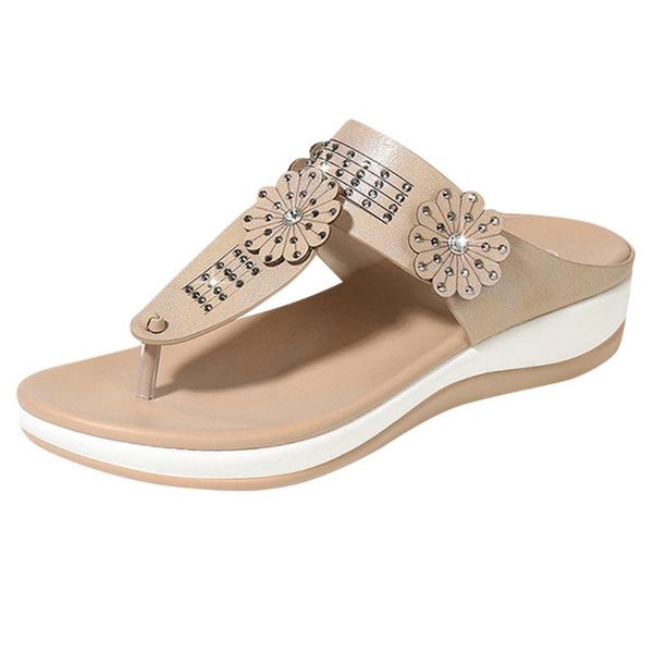 

fashion 2020 women's flip-flop sandals with flower rhinestones and platform sandals women shoes d2#2, Black