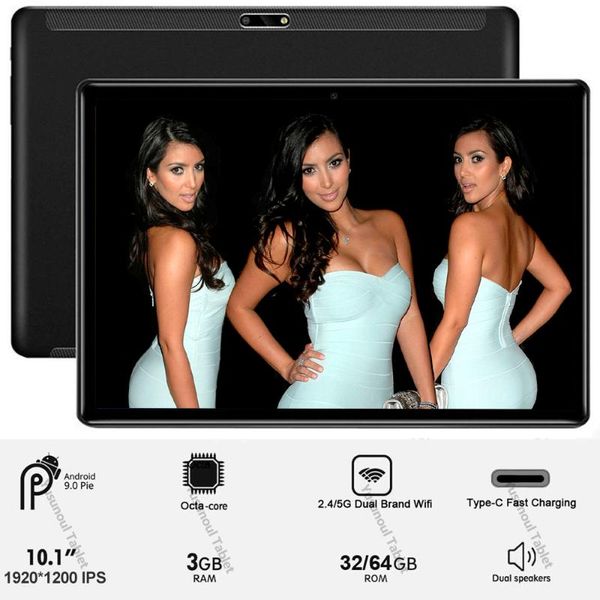 

global version 10 inch 4g lte tablet pc dual sim dual cameras android 9.0 octa core 3gb ram 64gb rom ips 5g wifi bluetooth+gifts
