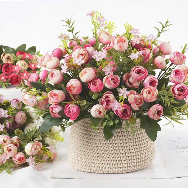 

1 bouquet artificial flowers rose small bud fake flower silk flores for home garden wedding diy decoration table