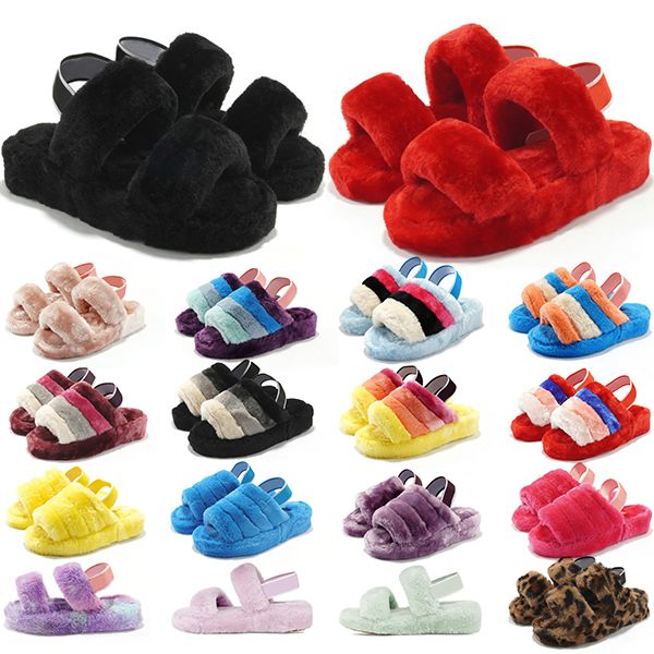

2020 australia women slides winter snow fluffy furry slippers black red yellow grey keep warm fuzzy flip flops size 36-44