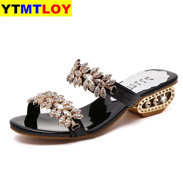 

2020 new women shoes slippers summer beach sandals fashion women rhinestone outdoor, Black