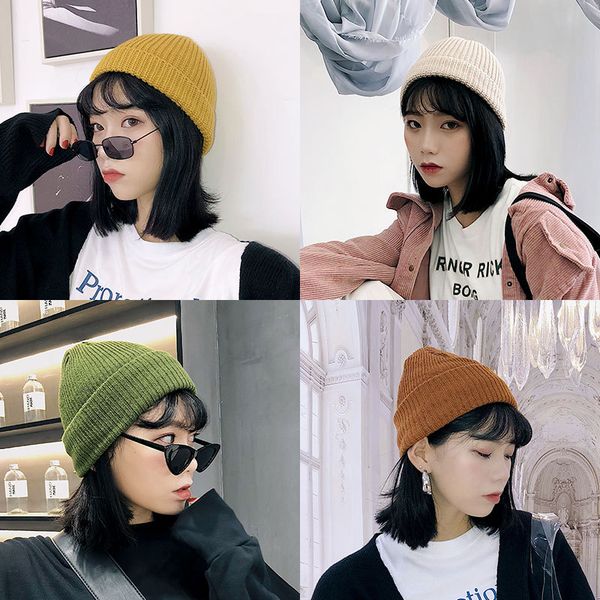 

beanie/skull caps hat female autumn and winter wild hip-hop melon leather male knitted woolen cap student couple cold tide, Blue;gray