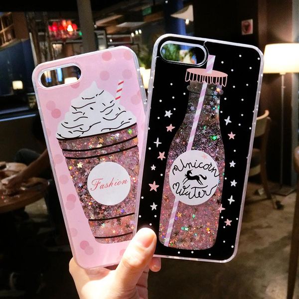 

cgjxscute drink bottle ice cream heart glitter star dynamic liquid quicksand soft tpu phone back cover case for iphone 6 6s 7 7 plus