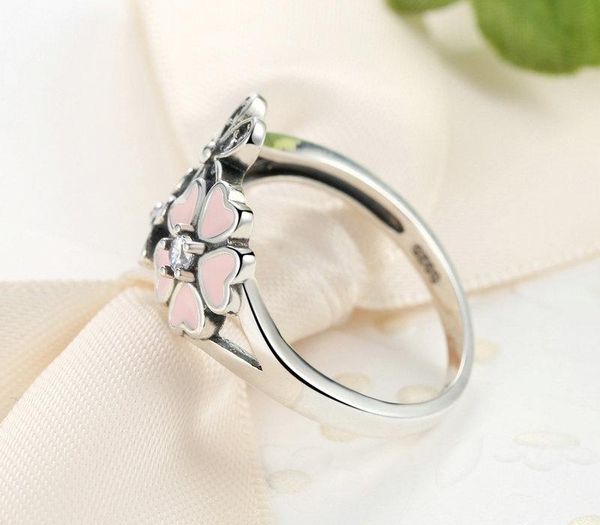 

Real 925 Sterling Silver Pink Flower Poetic Daisy Cherry Blossom Finger Ring for Women Engagement Fashion Jewelry55