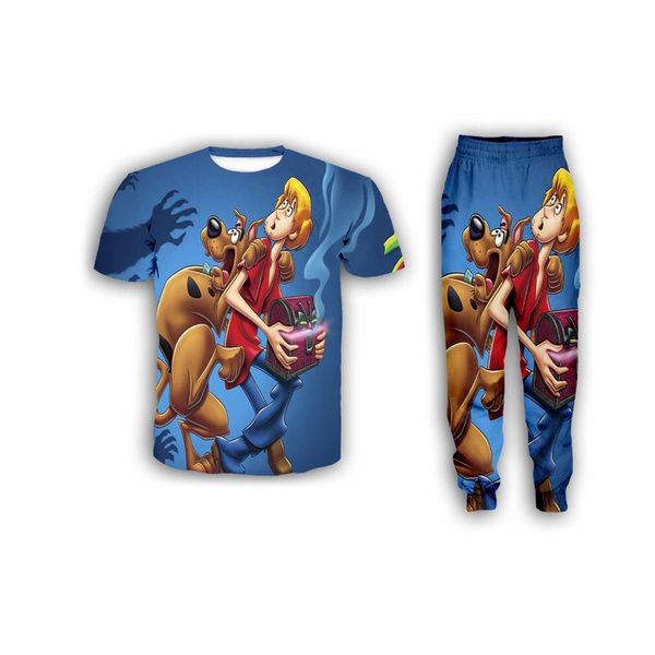 

new fashion women/mens cartoon scooby doo funny 3d print t-shirt + jogger pants casusal tracksuit sets zs08, Gray