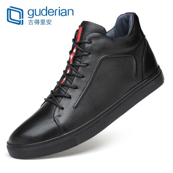 

new leather casual shoes men high sneakers autumn winter shoes men flats comfort lace up zapatilla hombre 36-48, Black