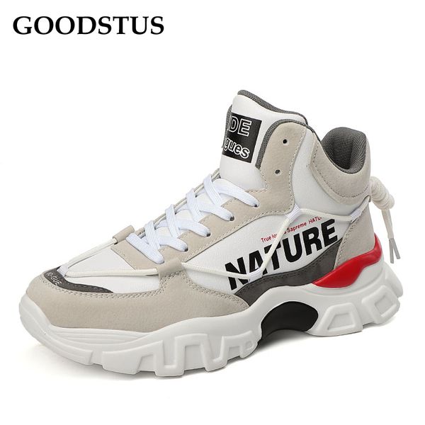 

goodstus men sneaker pu high breathable thick soft bottom new arrival comfortable lace-up male outdoor sport shoes, Black