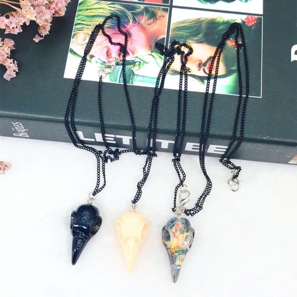 

raven necklace resin skull bird magpie crow poe gothic gift,halloween raven skull necklace,goth bird jewelry, Silver