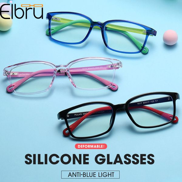 

elbru super clear glasses frames soft square anti-blue light children's optical glasses anti-radiation for boys girls, White;black