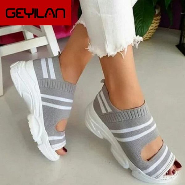 

new summer women sandals open toe wedges platform ladies shoes knitting lightweight sneakers sandals big size zapatos mujer, Black