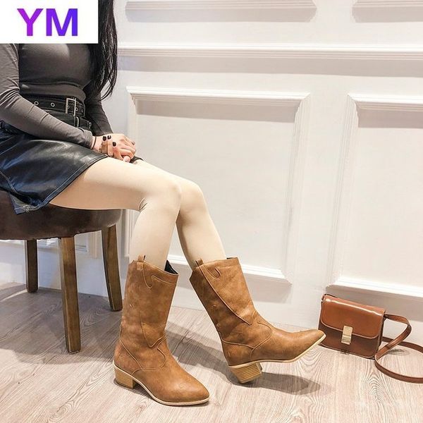 

winter casual western cowboy boots mid-теленок женщины змея кожа пастушка пинетки короткие казаки botas высокие каблуки обуви, Black
