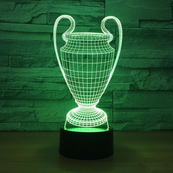 Copa de Futebol Troféu Lamp 7 Cores Alterando LED Night 3D Light Touch Botão USB do bebê Quarto do sono Luminaria Dropship