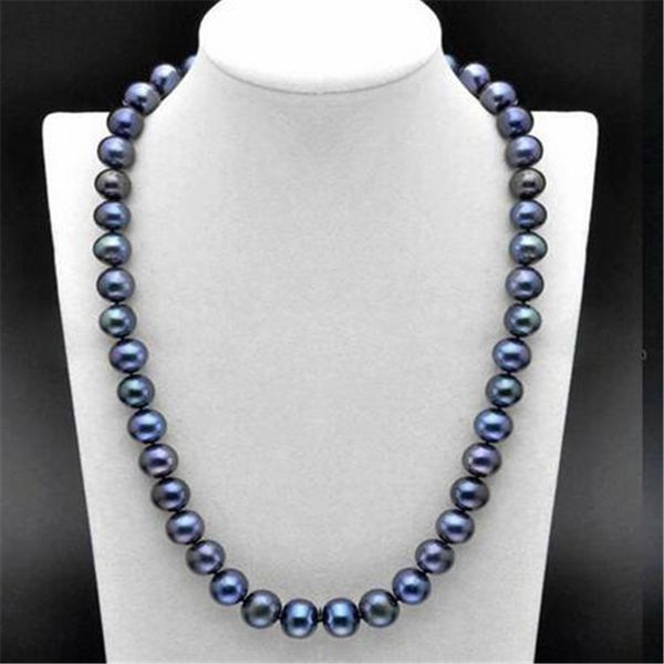 

20 pouces aaa 9-10 mm mer du sud tahitien noir bleu collier de perles, Silver
