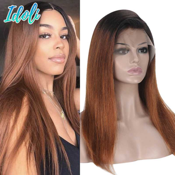 

omber brazilian straight virgin hair lace front human hair wigs 1b/33# ombre human wig straight colored wigs, Black;brown