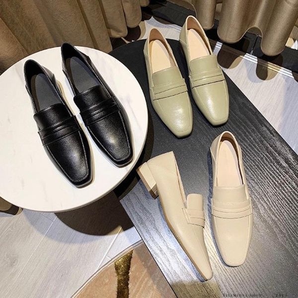 

hapucky women's shoes genuine leather casual shoes for spring autumn new fashion low heels sell square toe, Black