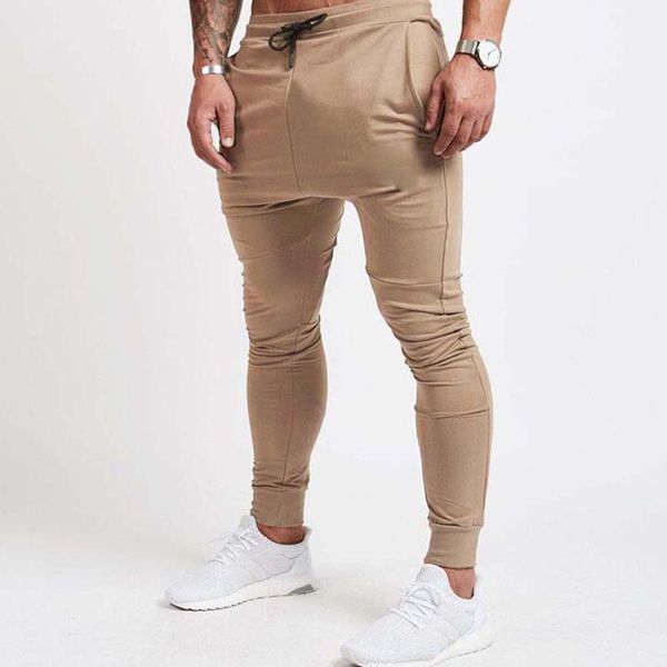 

dropshiping khaki slim joggers men sweatpants summer 2020 men pants gym sports clothing tracksuit trouser pockets, Black