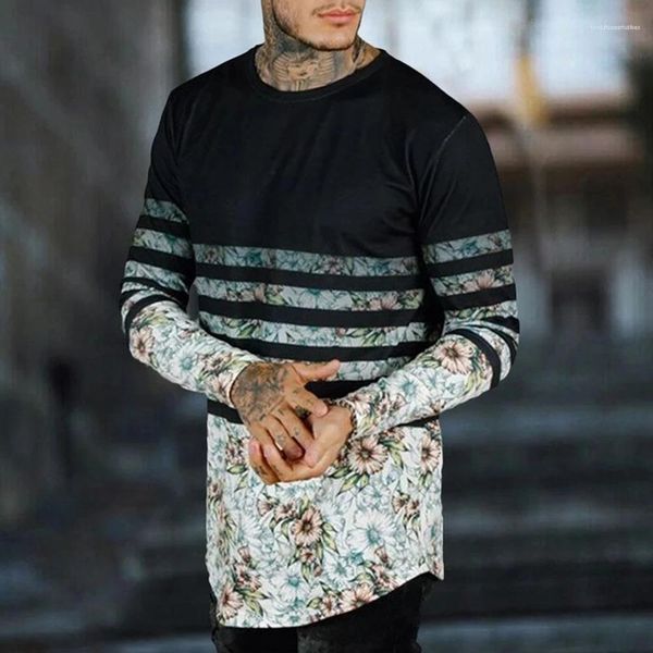 

mens desugner tshirts long sleeve pullover print crew neck tees fashion striped panelled male clothing loose, White;black