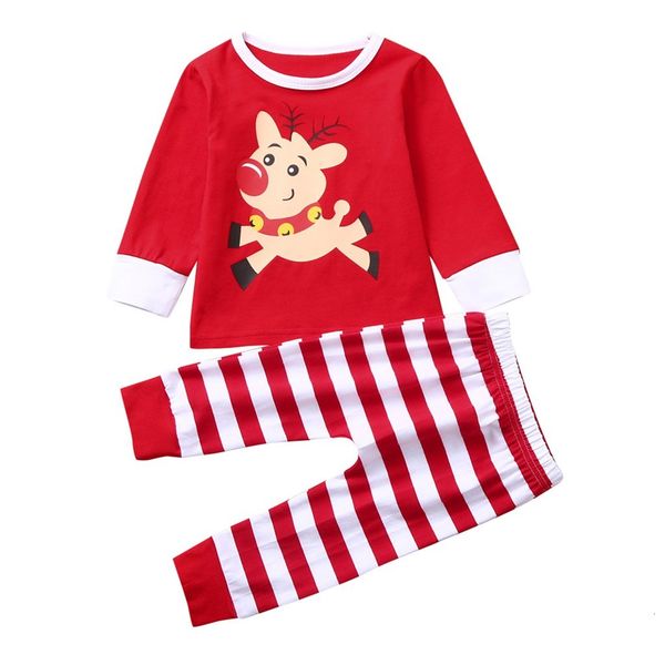 

toddler baby boys christmas clothes autumn winter kids clothes long sleeve cartoon deer printed +striped pants set outfits, White
