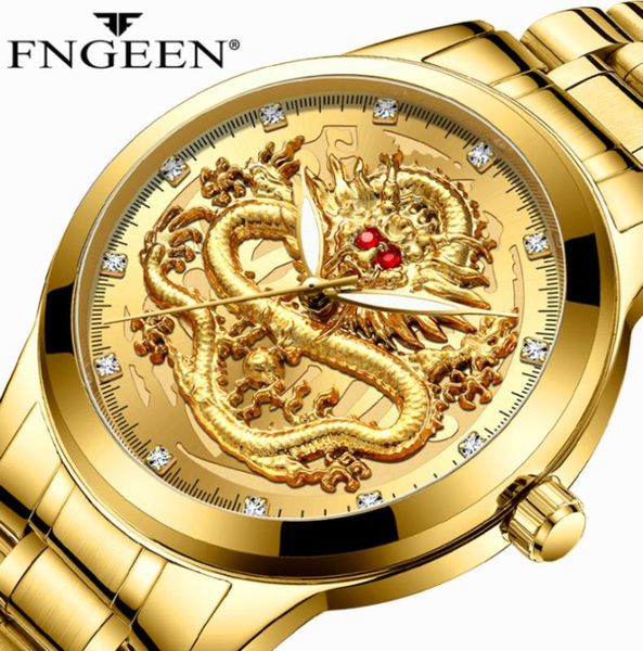 

3d dragon face watches fngeen gold men luxury quartz watch life waterproof full solid wristwatch dropshipping, Slivery;brown