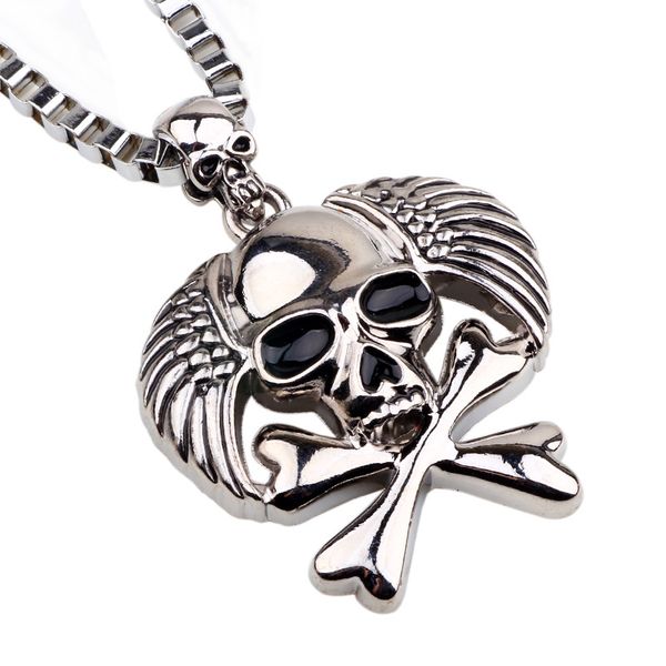 

a european, american and caribbean pirate skull jewelry necklace men's jewelry box chain necklace crow skull pendant, Silver