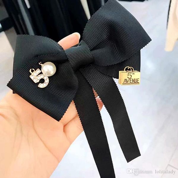

cute black bowknot brooches fashion long streamer bow tie for girl women black pins fashion female jewelry, Gray