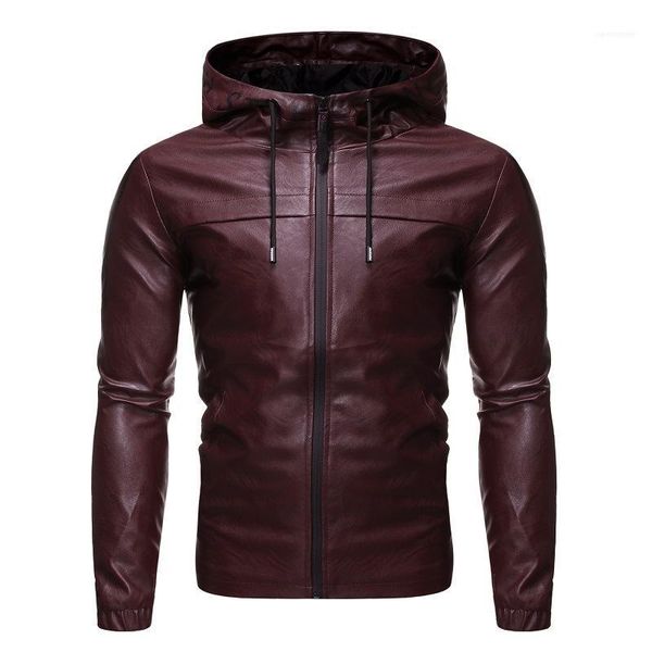 

clothing 2020 mens designer hooded jackets zipper lapel neck coats long sleeved slim leather mens casual, Black;brown