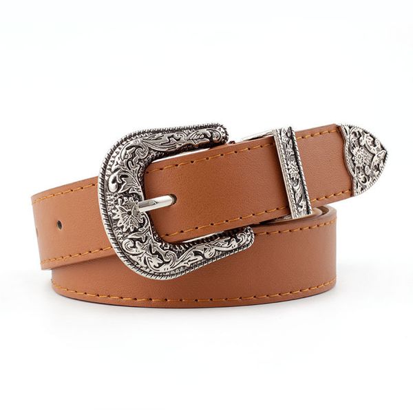 

women black leather western cowgirl waist belt metal buckle waistband new belts for women luxury designer 2020, Black;brown