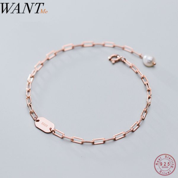 

wantme fashion oval disc pearl curb cuban link chain bracelet for women genuine 925 sterling silver party wedding jewelry gift