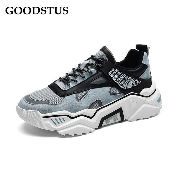 

goodstus men sneaker mesh breathable thick bottom comfortable solid ins style new fashion great quality male clunky sneaker, Black