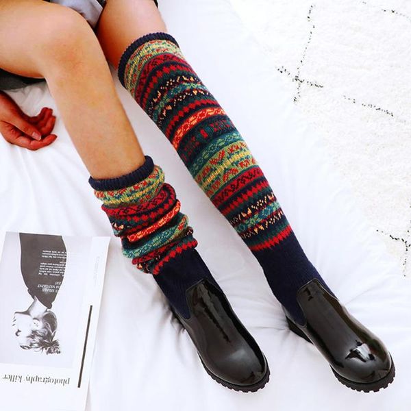 

women winter sock over the knee boots warm med heels cool retro slip on over kneeth long tube snow boots shoes botas mujer, Black