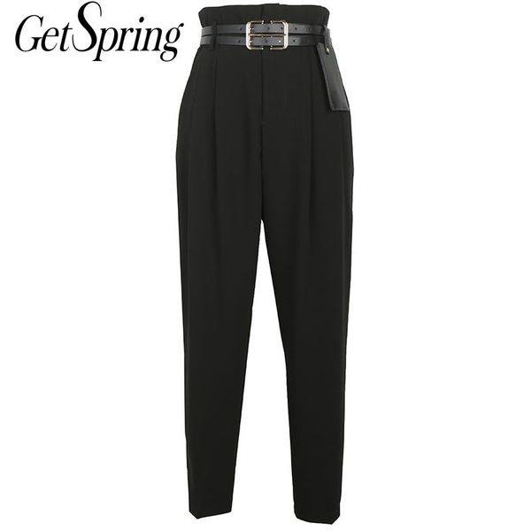 

women's pants & capris getspring women pant high waist pencil vintage casual black trousers all match long 2021, Black;white