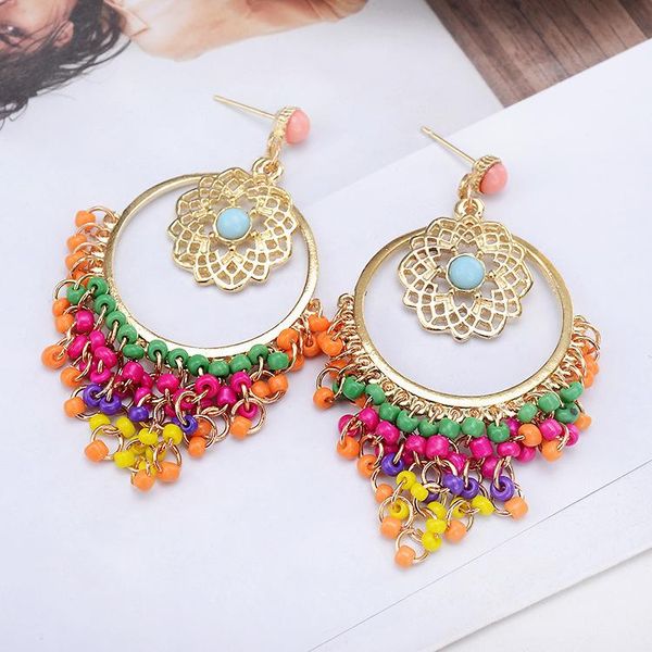 

fashion-new ethnic turkish indian style gold color jhumka resin beaded statement long earrings for women boho party jewelry accessories, Silver