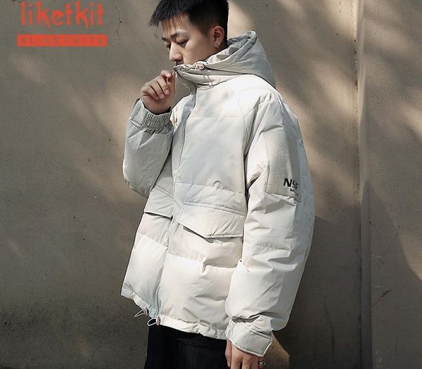 

liketkit 2019 men's winter jackets coat new solid hooded thicken parkas male casual loose warm streetwear korean fashion outwear, Black