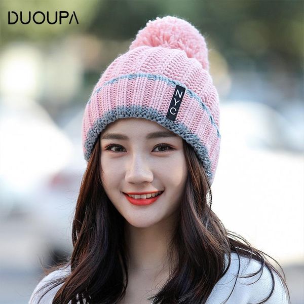 

new winter big ball knitted hat korean edition furry thickened warm wool hat female, Blue;gray