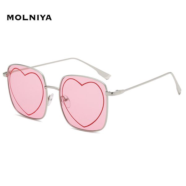 

2020 new oversized frame sunglasses women fashion love heart embellishment sun glasses electroplating process eyewear, White;black