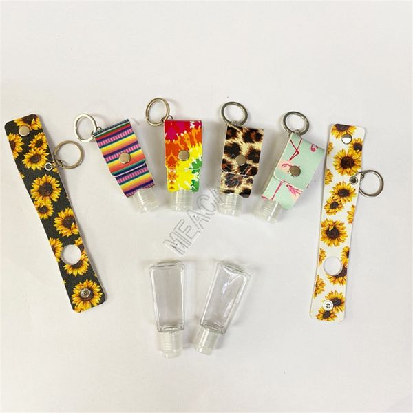 

30ml hand sanitizer bottle sleeve key chain pu leopard sunflowers printed portable hand sanitizer gel bottle cover sleeve keyrings d92103, Blue