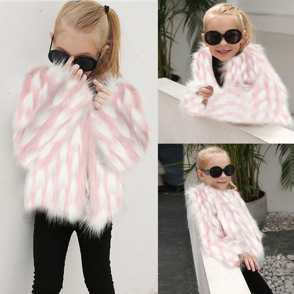 

jackets toddler coat jacket baby kids girls winter faux fur windproof splice warm outwear fashion costume m850#, Blue;gray