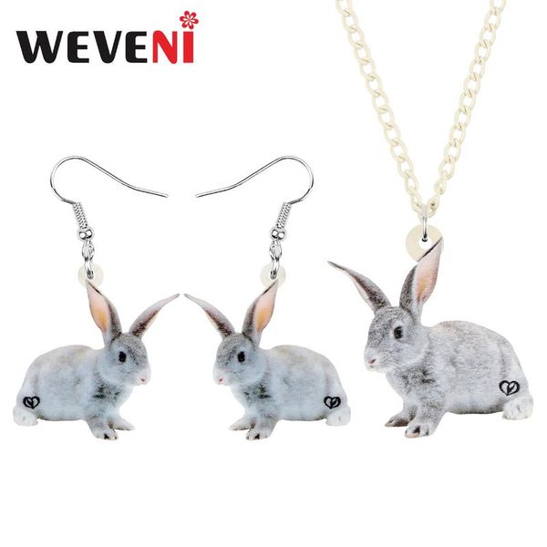 

weveni acrylic easter jewelry sets lovely hare animal necklace earrings for women kids girl fashion birthday gift, Silver