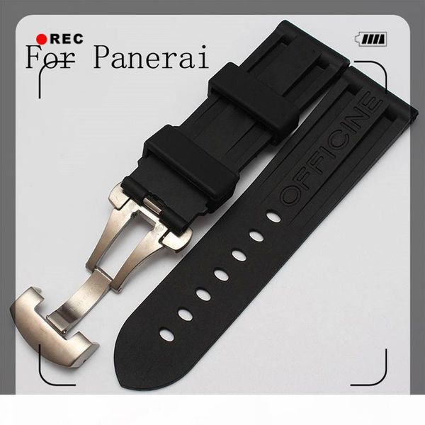 

quality waterproof rubber silicone strap 24mm 26mm black men's watchbands for pam111 with original logo butterfly buckle, Black;brown