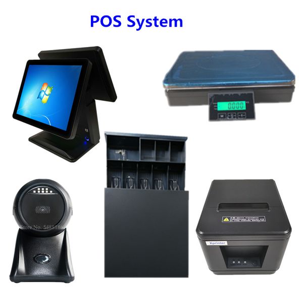 

system dual 15" touch screen one touch panel cash register, 80mm thermal printer, cash drawer, 1d&2d barcode scanner
