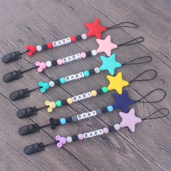 

black plastic pacifier holder nipple chain silicone beads star pendant teether pacifiers clip