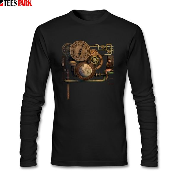 

vintage steampunk metal t-shirts man life 100% cotton shirt men clothes printed long sleeve t shirts for male