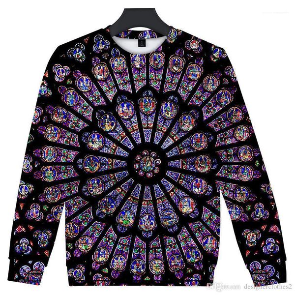 

pullovers long sleeved sweatshirts mens 3d designer hoodies notre dame de paris o-neck, Black