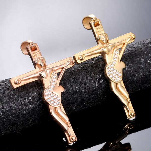 

stainless steel gold jesus guitar crystal pendant necklace god jesus christ music necklaces jewelry gift for him, Silver