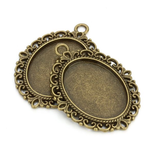 

10pcs antique antique bronze oval filigree frame pendant with cabochon cameo base settings for diy necklace making accessories