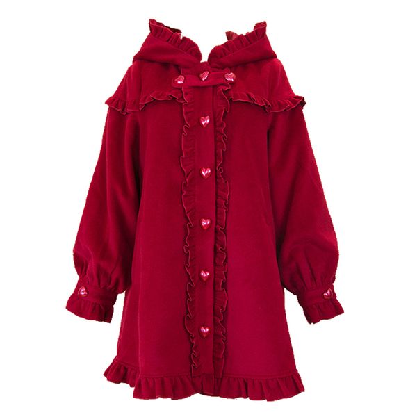 

women's wool & blends autumn and winter vintage japanese sweet lolita overcoat falbala love button victorian coat kawaii girl gothic lo, Black