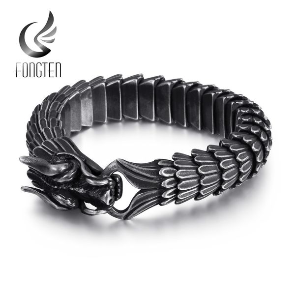 

fongten dragon link chain bracelet men biker viking stainless steel punk mens old metal vintage bangles jewelry gift 2020, Golden;silver