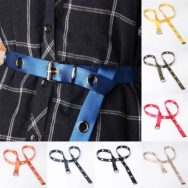 

unise pure color canvas belt big hole long casual canvas belt waist band cummerbunds metal female thin accessories, Black;brown